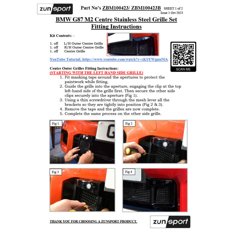 Zunsport BMW M2 G87 - Conjunto de parrilla central