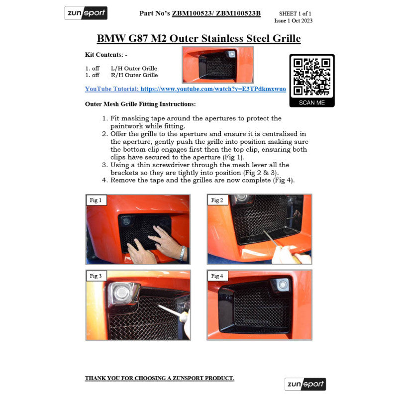 Zunsport BMW M2 G87 - Conjunto de parrillas exteriores