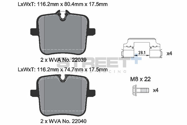Pagid Racing Street+ BMW X5M/X6M F9x Rear Performance Brake Pads T8268SP2001