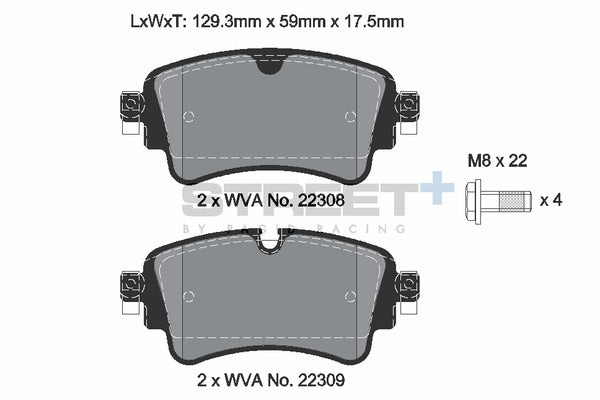 Pagid Racing Street+ Audi S4/S5 B9 Rear Performance Brake Pads T8260SP2001