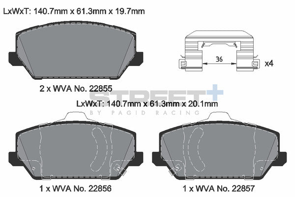 Pagid Racing Street+ Hyundai Kona + Elantra N Front Performance Brake Pads T8229SP2001