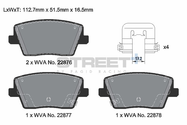 Pagid Racing Street+ Hyundai Kona + Elantra N Rear Performance Brake Pads T8230SP2001