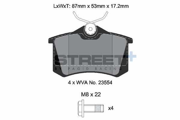 Pagid Racing Street+ VW Polo GTI Mk5 6R/6C Rear Performance Brake Pads T8176SP2001