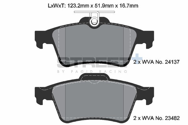 Pagid Racing Street+ Ford Focus ST Mk2 Rear Performance Brake Pads T8057SP2001