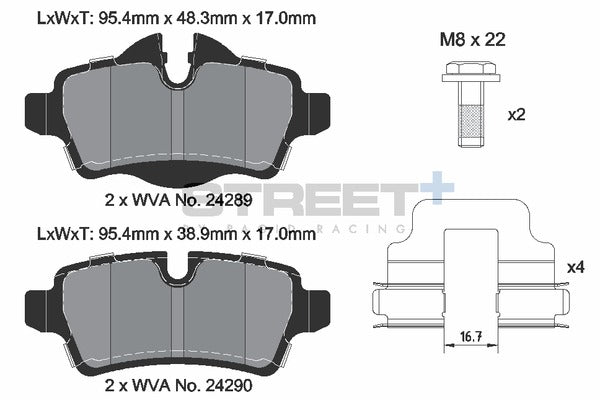Pagid Racing Street+ MINI Cooper S R56 Rear Performance Brake Pads T8066SP2001