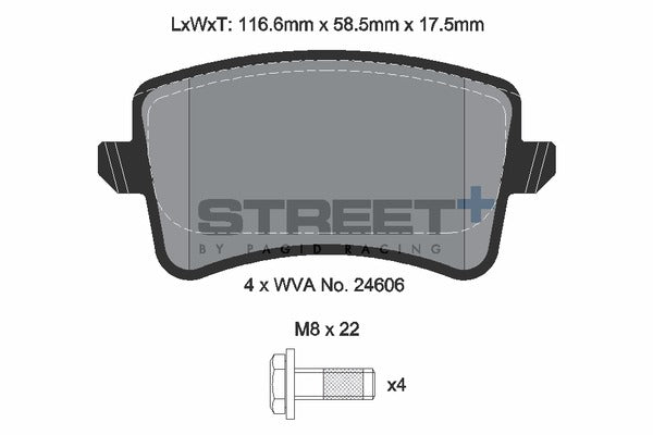 Pagid Racing Street+ Audi S4/S5 B8 Rear Performance Brake Pads T8083SP2001