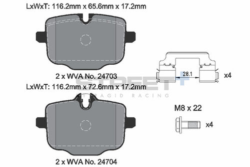 Pagid Racing Street+ BMW X3M/X4M F9x Rear Performance Brake Pads T8290SP2001