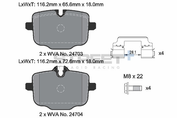 Pagid Racing Street+ BMW M2/M3/M4 G8x Rear Performance Brake Pads T8283SP2001