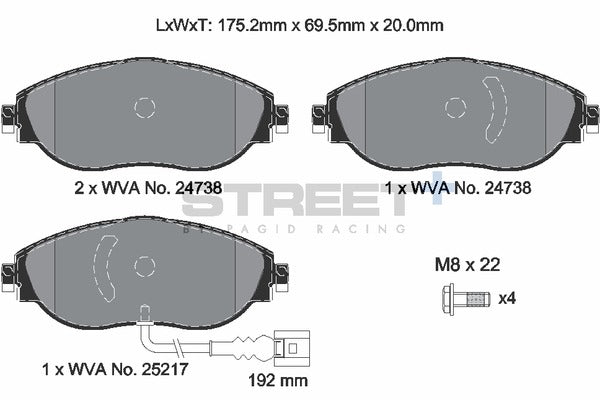 Pagid Racing Street+ Audi S3 8V Front Performance Brake Pads T8192SP2001