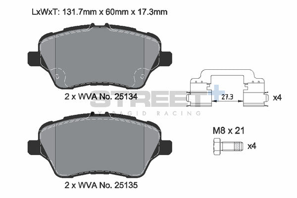 Pagid Racing Street+ Ford Fiesta ST Mk7 ST180 Front Performance Brake Pads T8197SP2001