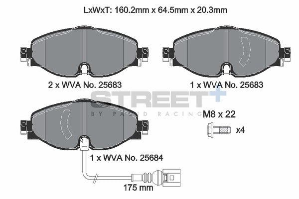 Pagid Racing Street+ VW Polo GTI Mk6 AW Front Performance Brake Pads T8122SP2001