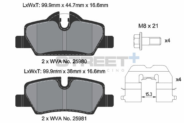 Pagid Racing Street+ MINI Cooper S F56 Rear Performance Brake Pads T8305SP2001