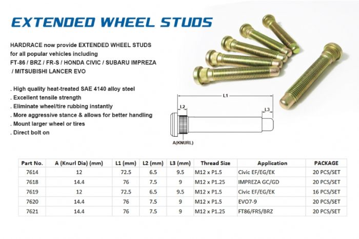 Hardrace Extended Wheel Studs - Toyota GR86 & GT86