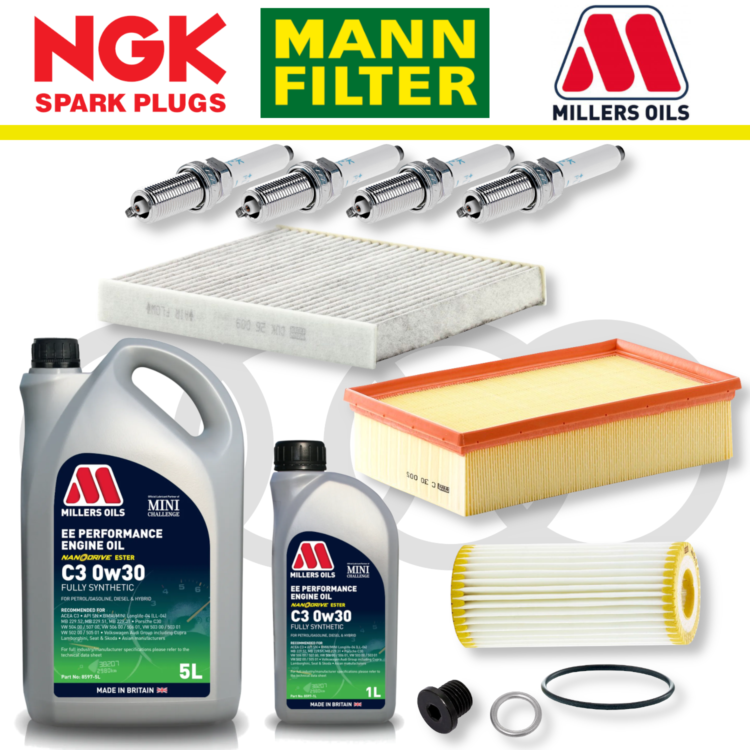 Paquete de servicio a domicilio para Audi S3 8V TTS 8S EA888 - Aceite Millers Premium