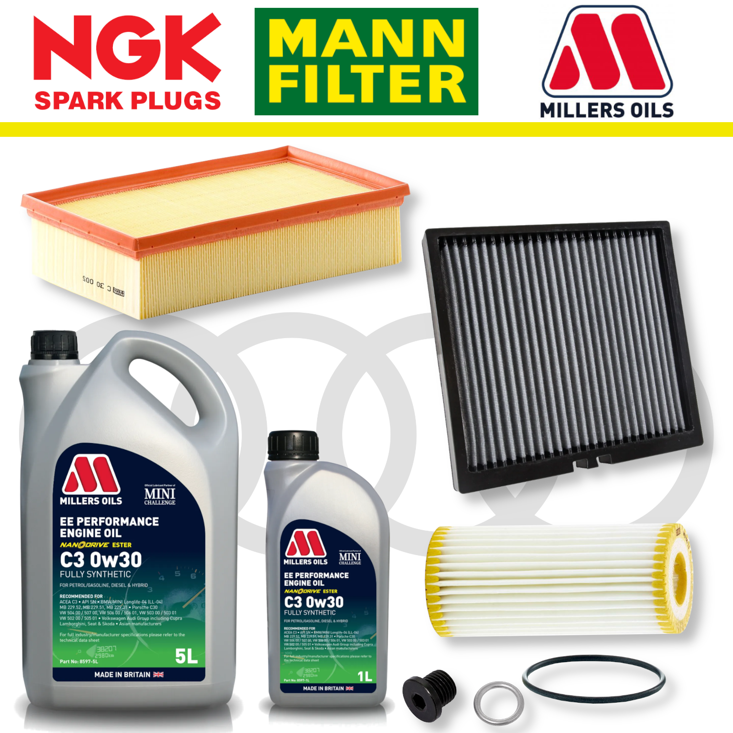 Paquete de servicio a domicilio para Audi S3 8V TTS 8S EA888 - Aceite Millers Premium