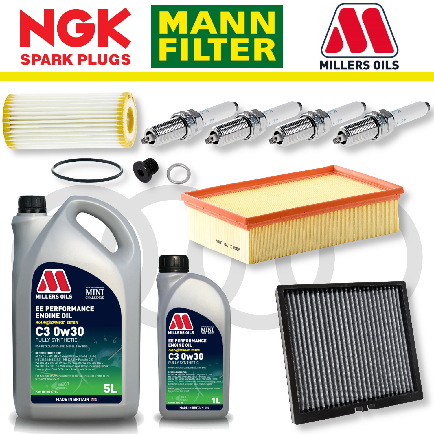 Paquete de servicio a domicilio para Audi S3 8V TTS 8S EA888 - Aceite Millers Premium