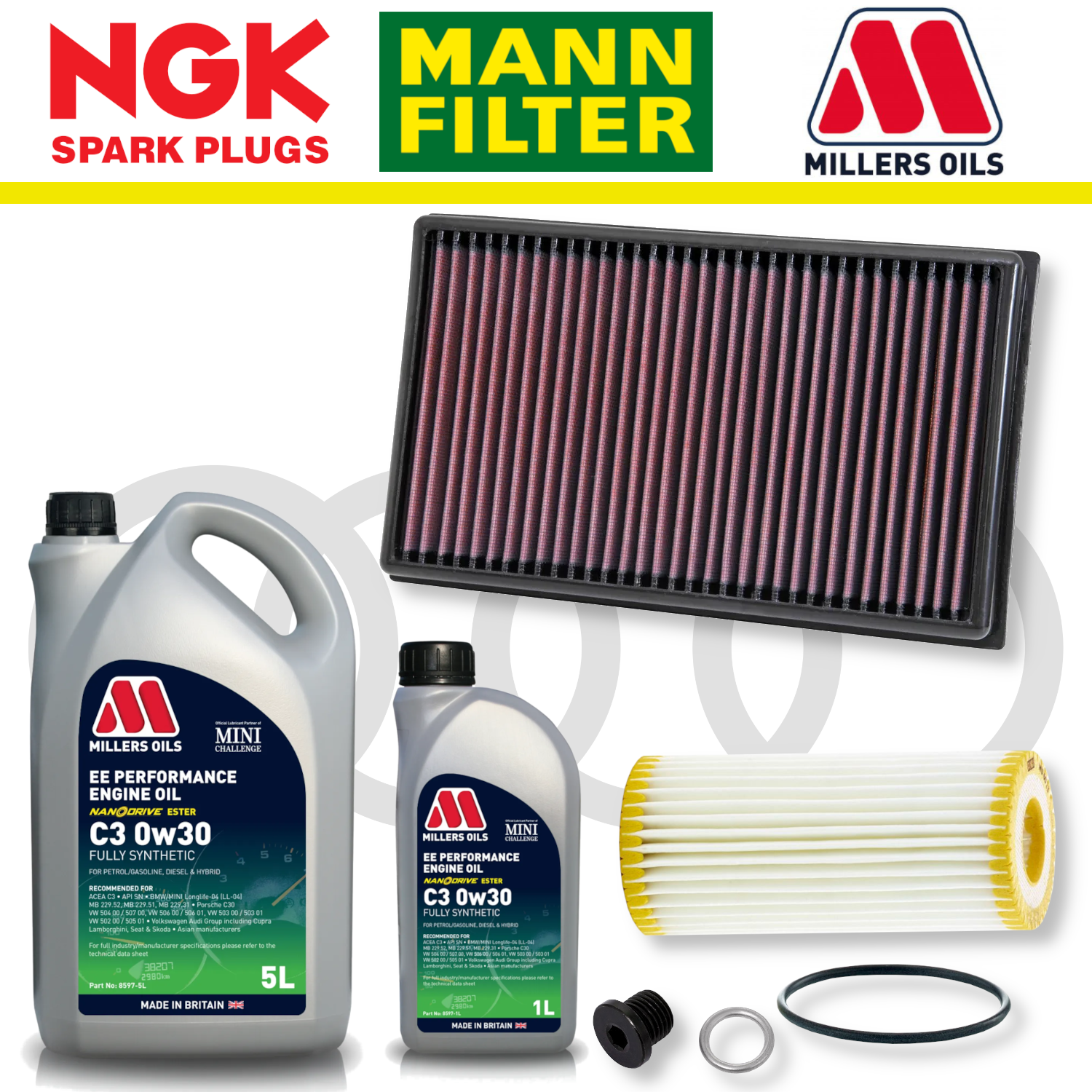 Paquete de servicio a domicilio para Audi S3 8V TTS 8S EA888 - Aceite Millers Premium