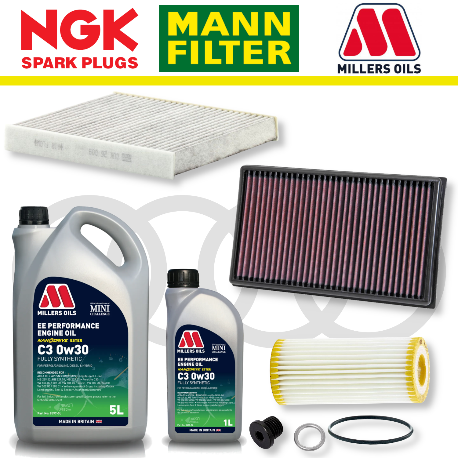 Paquete de servicio a domicilio para Audi S3 8V TTS 8S EA888 - Aceite Millers Premium