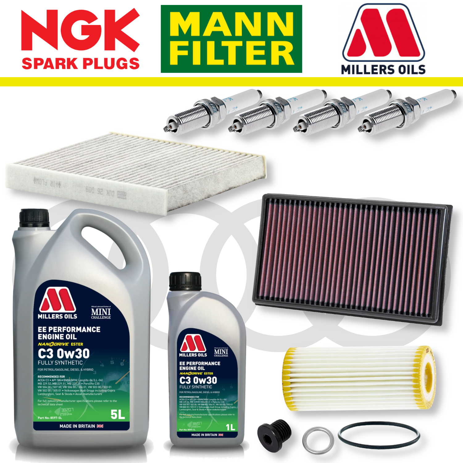 Paquete de servicio a domicilio para Audi S3 8V TTS 8S EA888 - Aceite Millers Premium