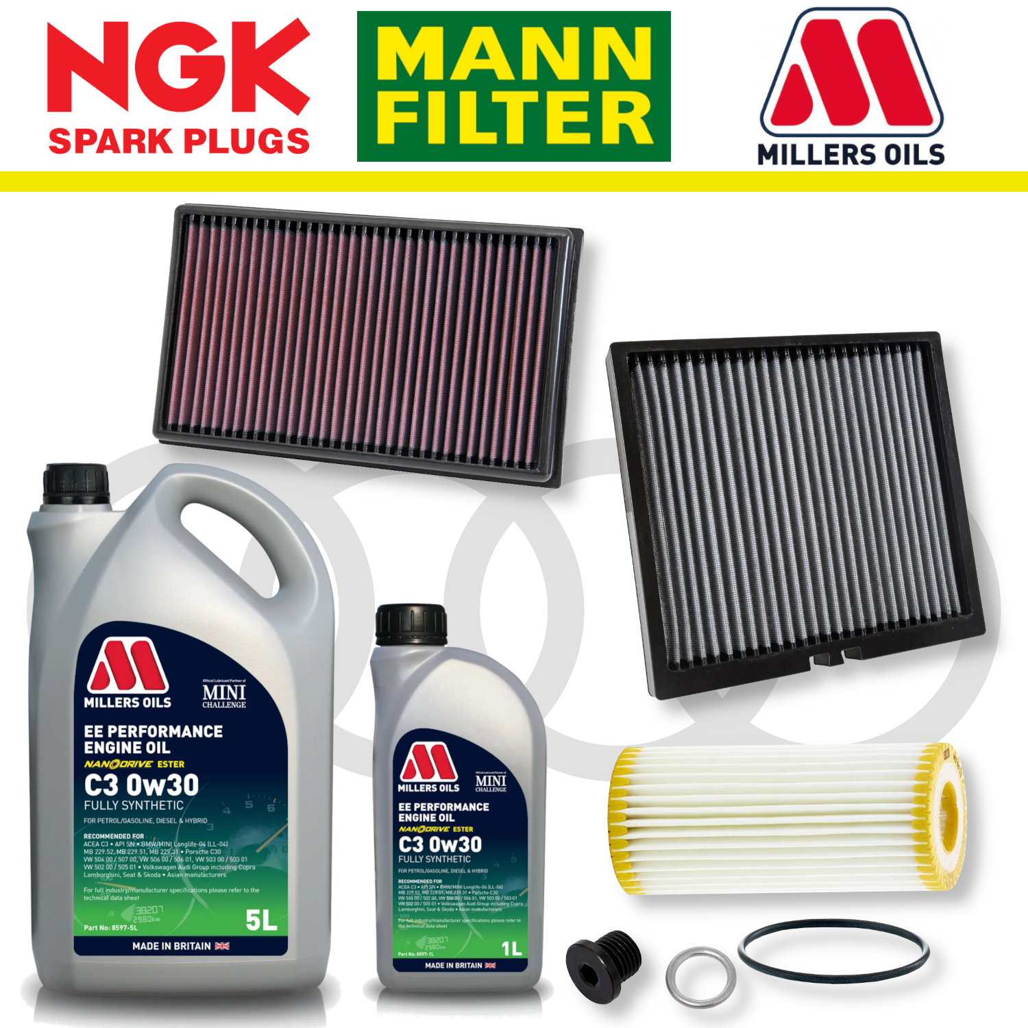 Paquete de servicio a domicilio para Audi S3 8V TTS 8S EA888 - Aceite Millers Premium