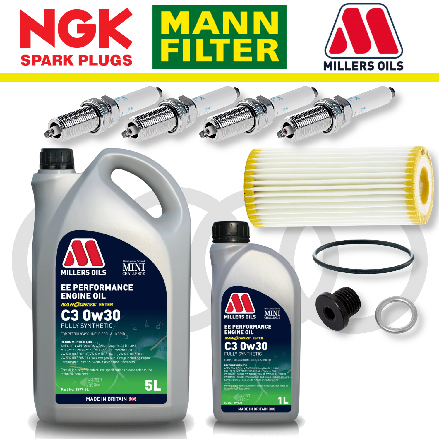 Paquete de servicio a domicilio para Audi S3 8V TTS 8S EA888 - Aceite Millers Premium