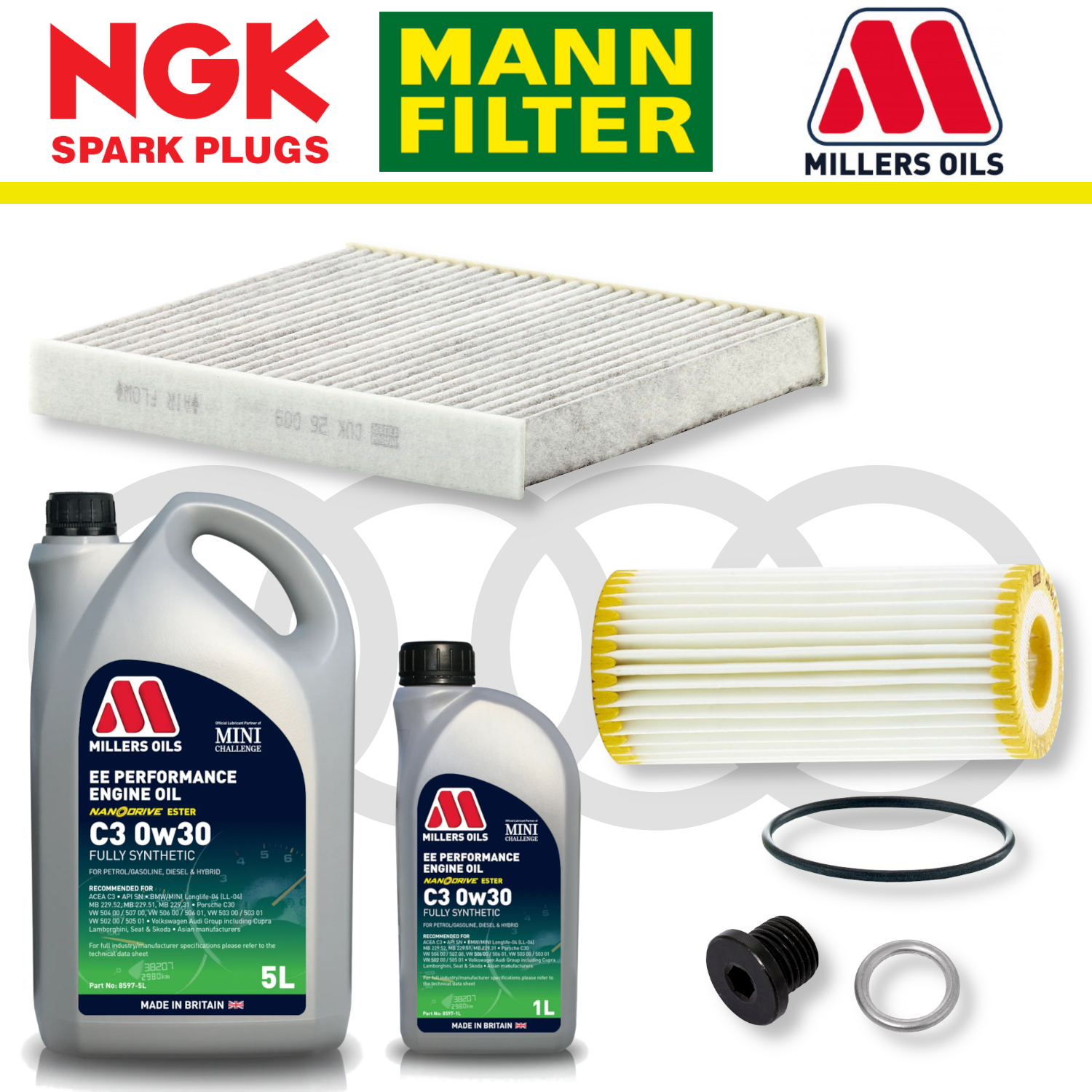 Paquete de servicio a domicilio para Audi S3 8V TTS 8S EA888 - Aceite Millers Premium