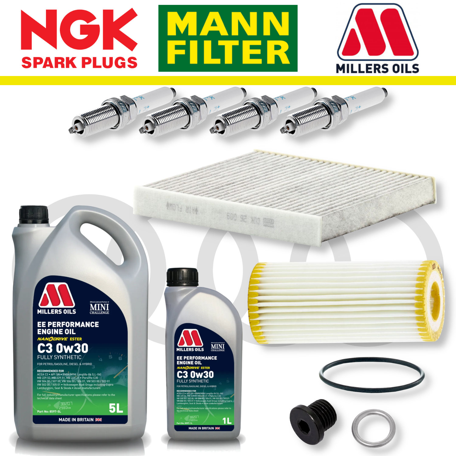 Paquete de servicio a domicilio para Audi S3 8V TTS 8S EA888 - Aceite Millers Premium