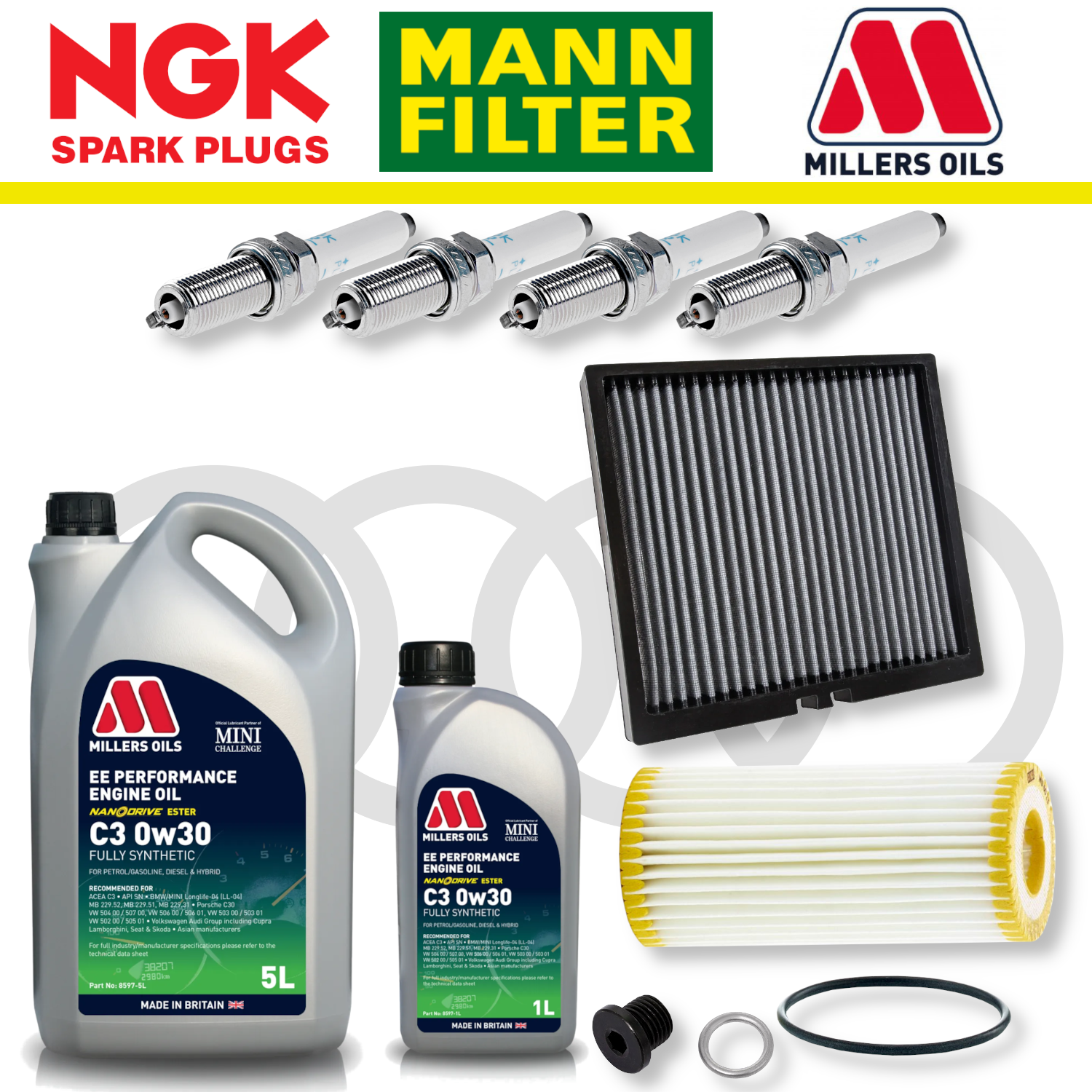 Paquete de servicio a domicilio para Audi S3 8V TTS 8S EA888 - Aceite Millers Premium
