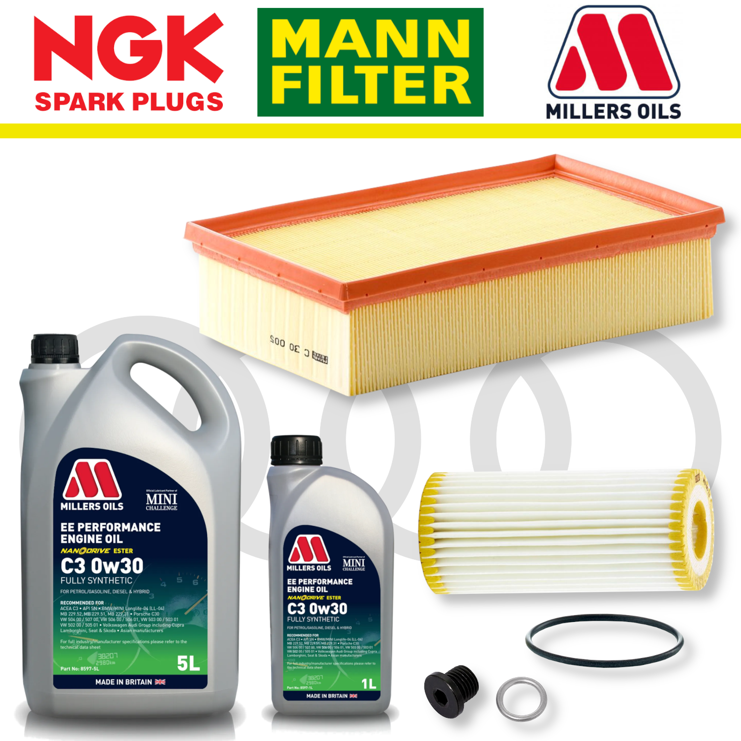 Paquete de servicio a domicilio para Audi S3 8V TTS 8S EA888 - Aceite Millers Premium