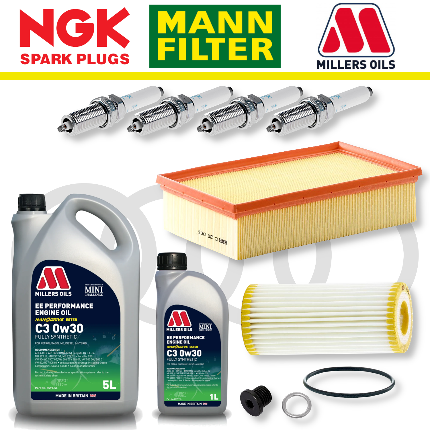 Paquete de servicio a domicilio para Audi S3 8V TTS 8S EA888 - Aceite Millers Premium