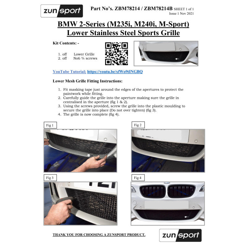 Zunsport BMW Serie 2 (M235i, M240i, M-Sport) - Parrilla inferior