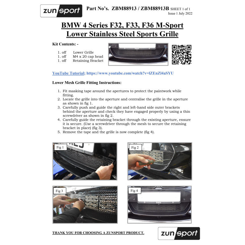 Zunsport BMW Serie 4 F32, F33, F36 M-Sport - Parrilla inferior