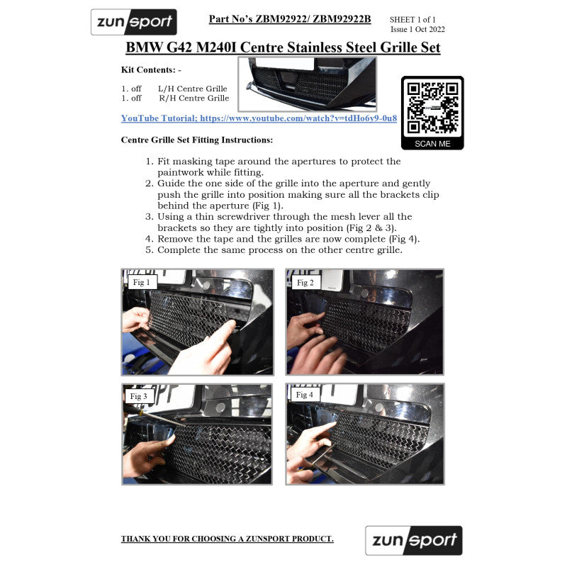 Zunsport BMW G42 M240i - Conjunto de parrilla central