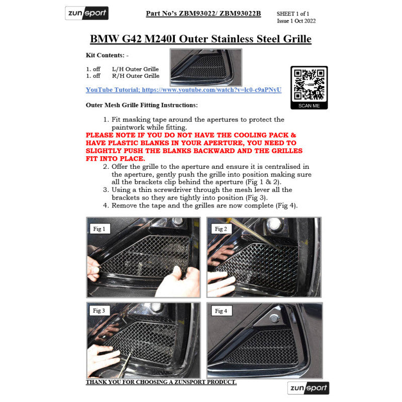 Zunsport BMW G42 M240i - Conjunto de parrilla delantera