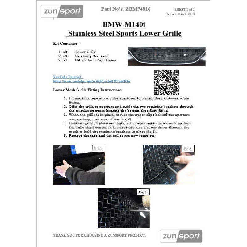 Zunsport BMW M140i - Conjunto de parrilla delantera