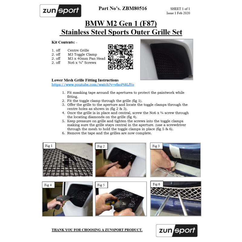 Zunsport BMW M2 Gen 1 (F87) - Conjunto de parrilla delantera