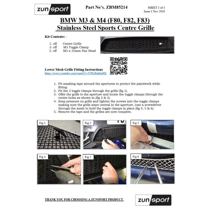 Zunsport BMW M3 And M4 (F80, F82, F83) - Centre Grille