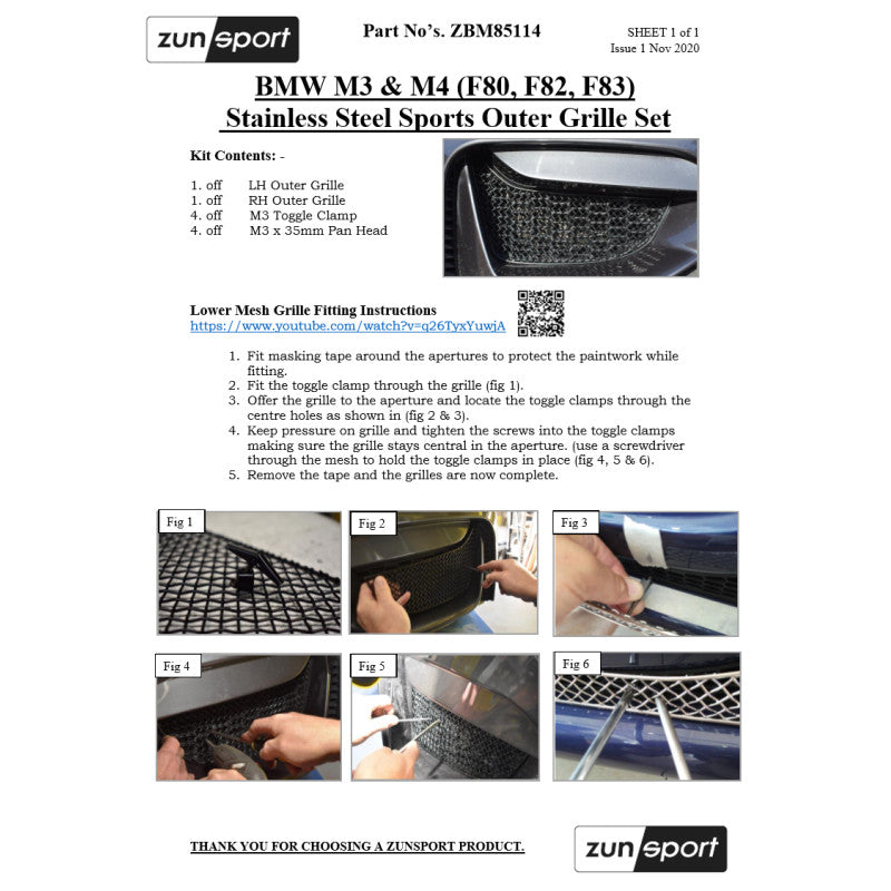 Zunsport BMW M3 And M4 (F80, F82, F83) - Outer Grille Set