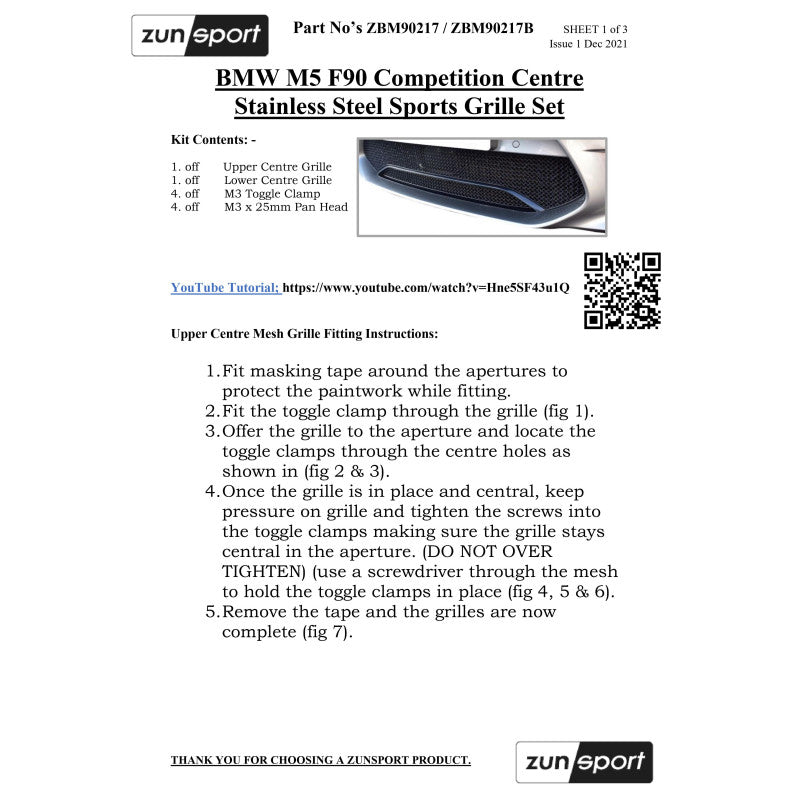 Zunsport BMW M5 Competition F90 - Conjunto de parrilla delantera