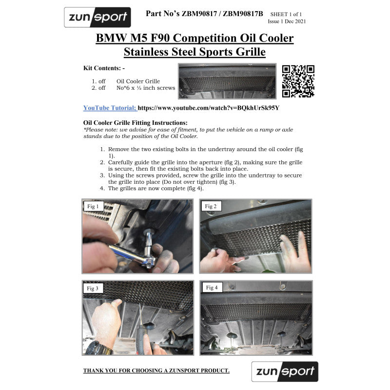 Zunsport BMW M5 Competition F90 - Oil Cooler Grille