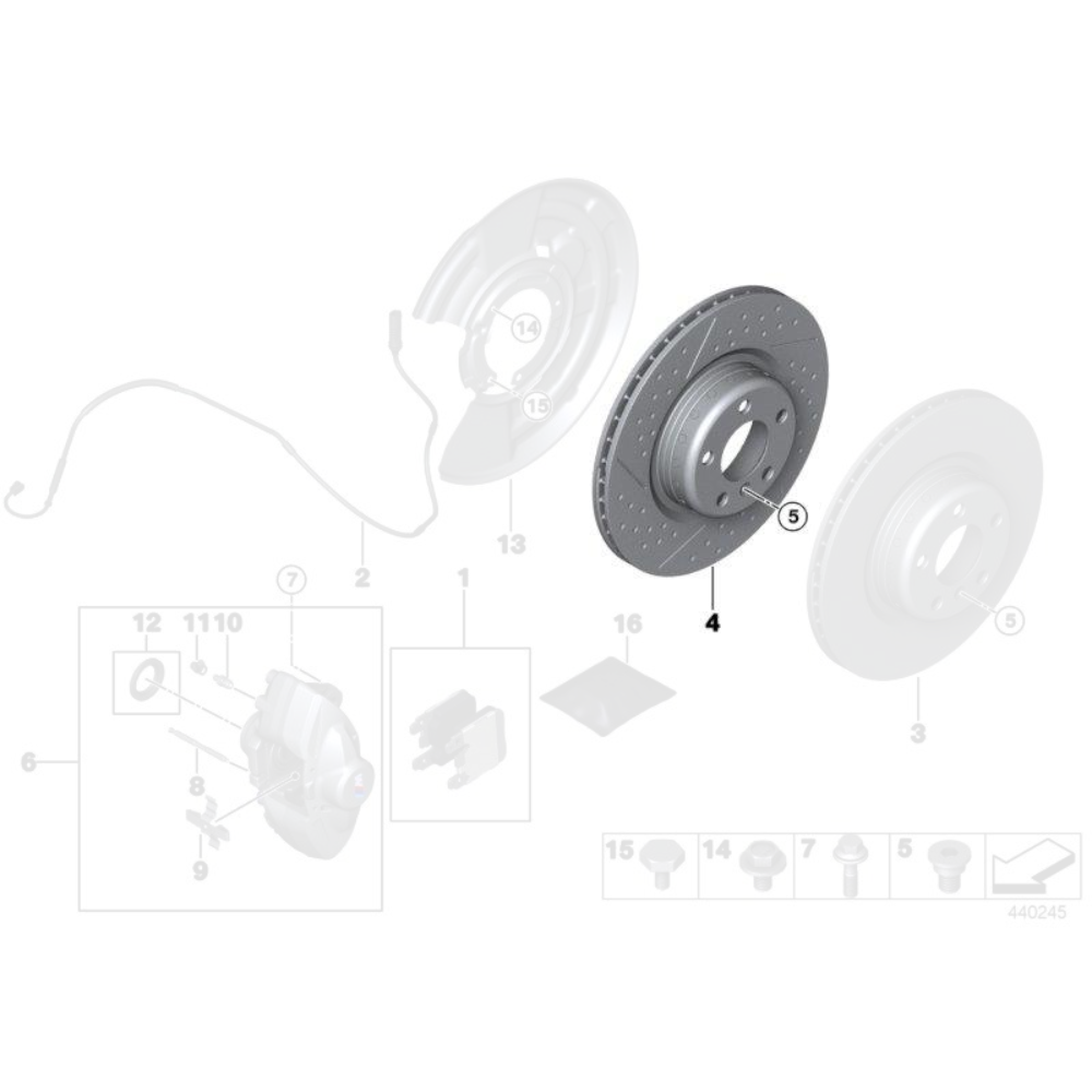 Discos de freno traseros originales BMW M Performance de 2 piezas de 345 mm - BMW 335i, 340i F30/F31, 435i, 440i F32/F33