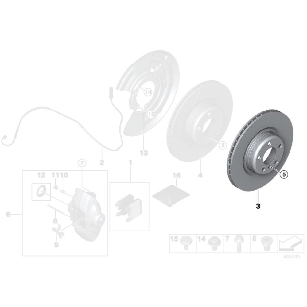 Discos de freno traseros originales BMW de 2 piezas de 345 mm - BMW 335i, 340i F30/F31, 435i, 440i F32/F33