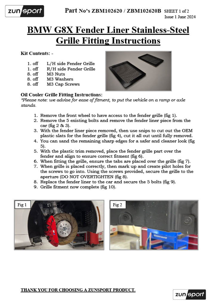 Zunsport BMW M2 G87, M3 G80 y M4 G82 - Conjunto de parrillas para guardabarros