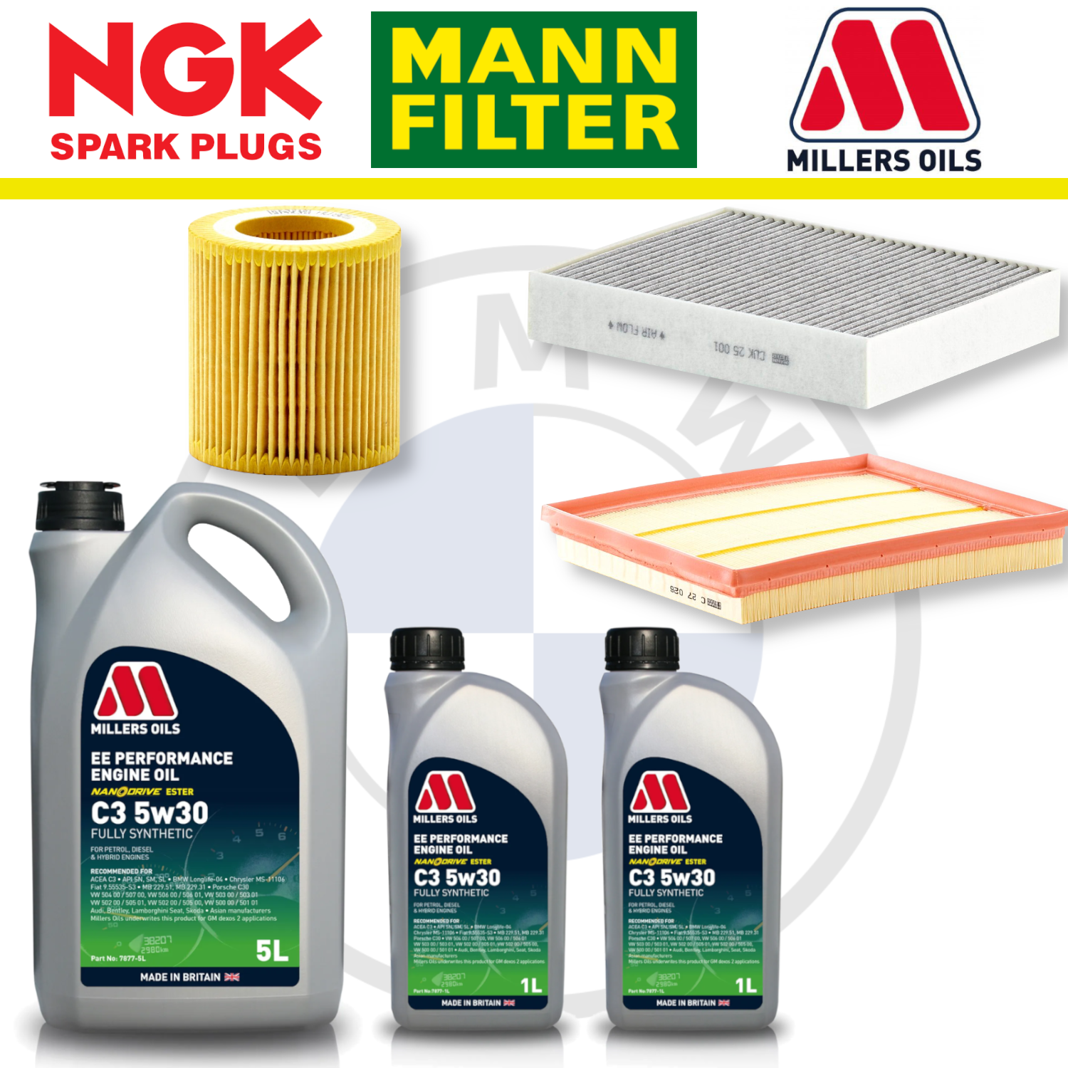 Paquete de servicio a domicilio para BMW M135i, M235i, N55, F20 y F22 - Millers Oil Premium