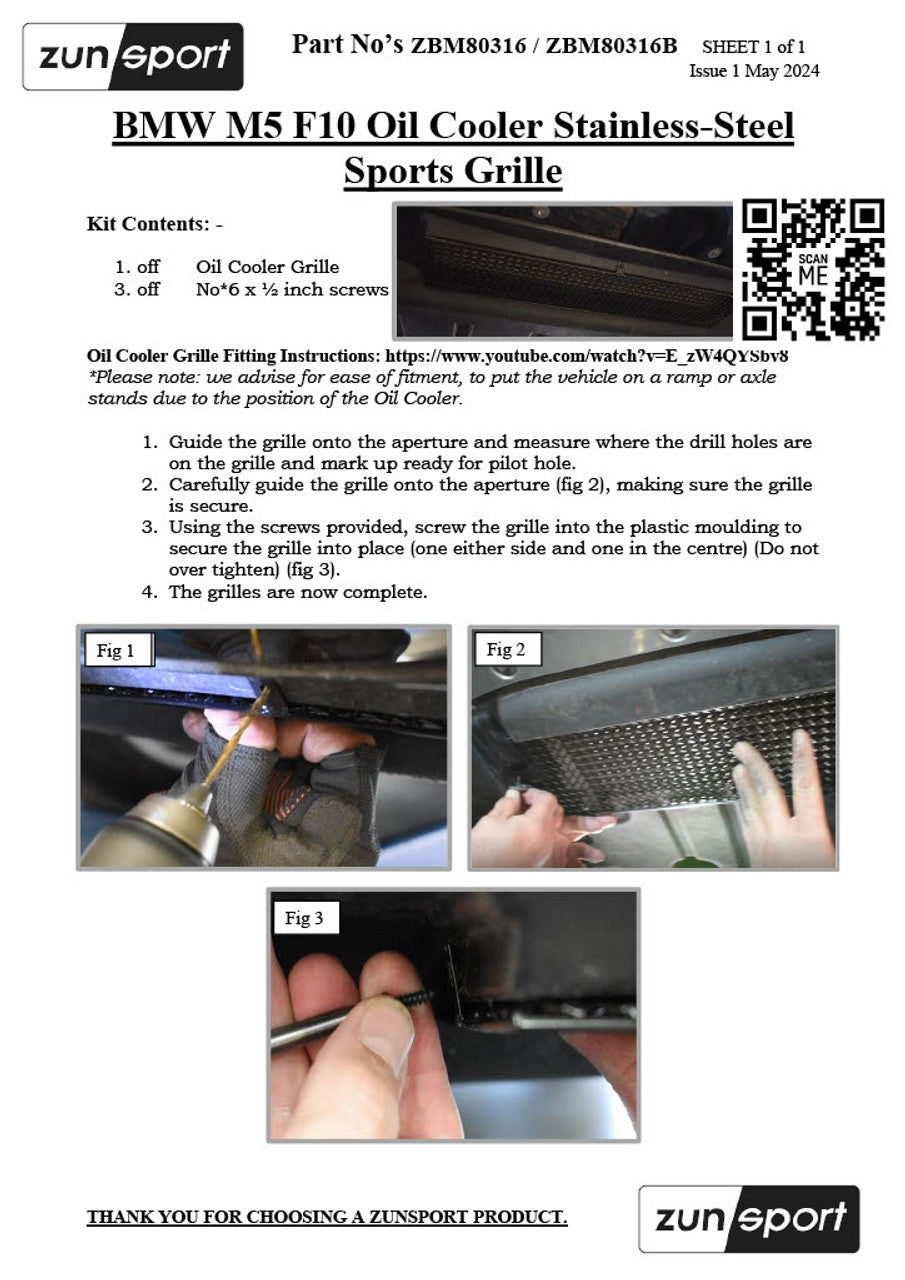Zunsport BMW M5 F10 - Rejilla del enfriador de aceite