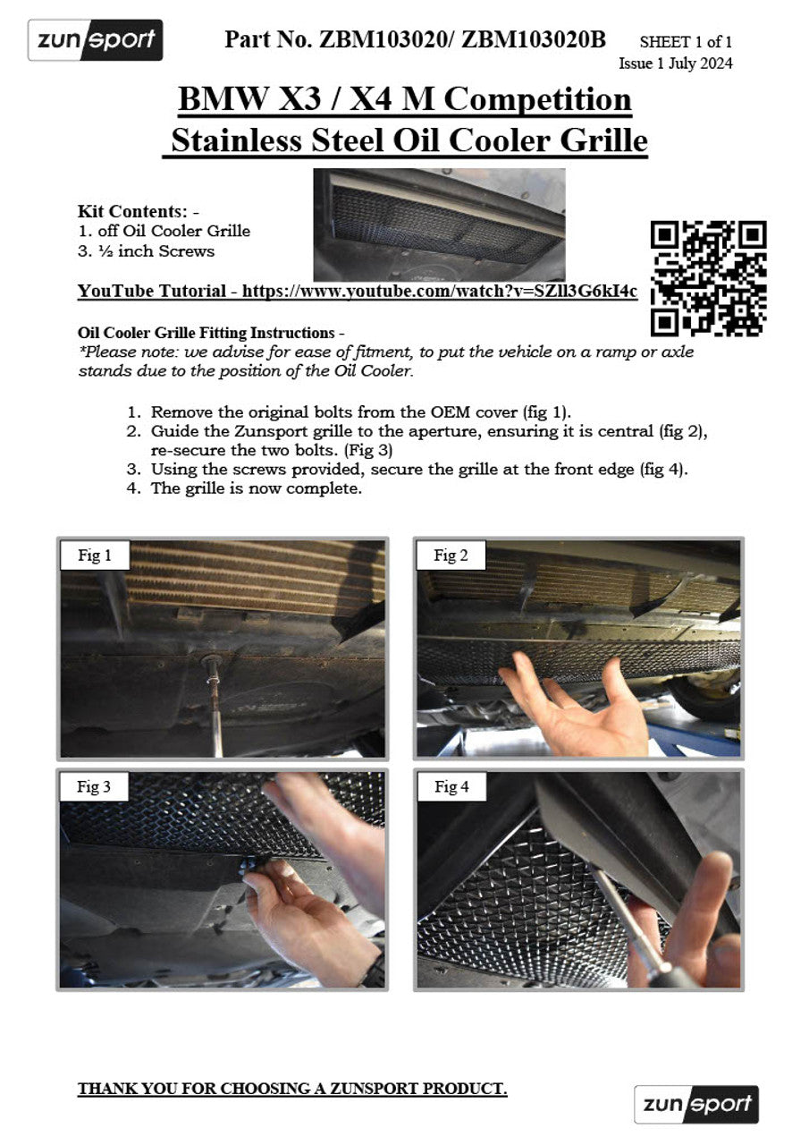 Zunsport BMW X3 / X4 M Competition - Rejilla del enfriador de aceite