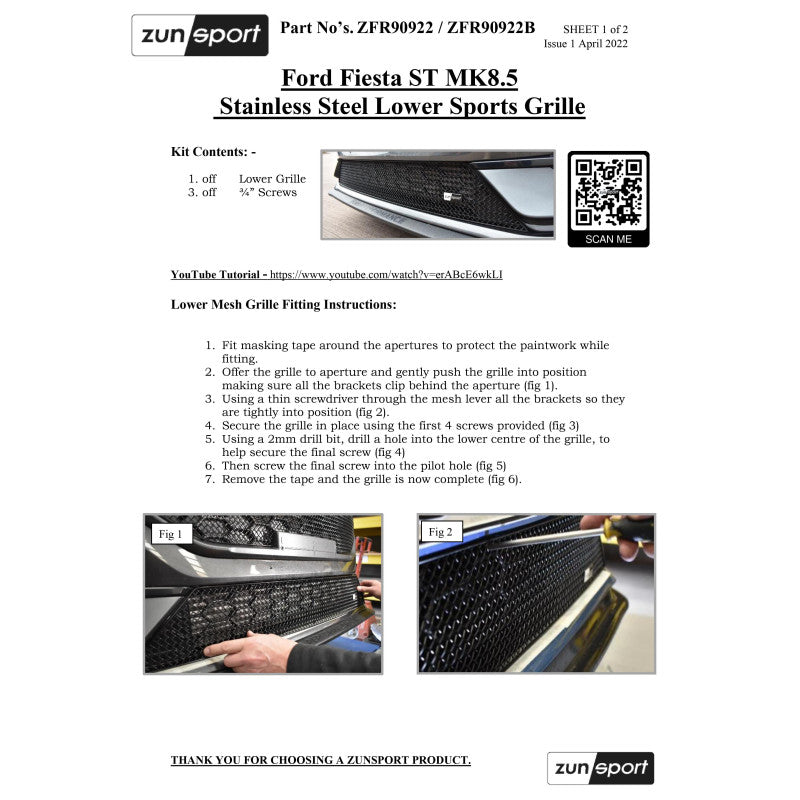 Zunsport Ford Fiesta ST MK8.5 - Calandre inférieure