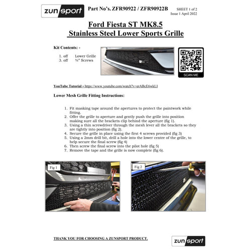 Zunsport Ford Fiesta ST MK8.5 - Lower Grille