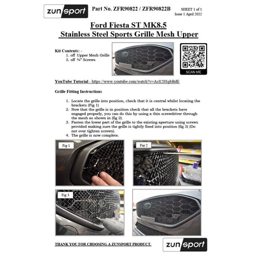 Zunsport Ford Fiesta ST MK8.5 - Front Grille Set