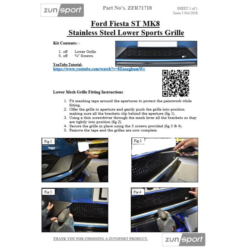 Zunsport Ford Fiesta ST MK8 - Lower Grille